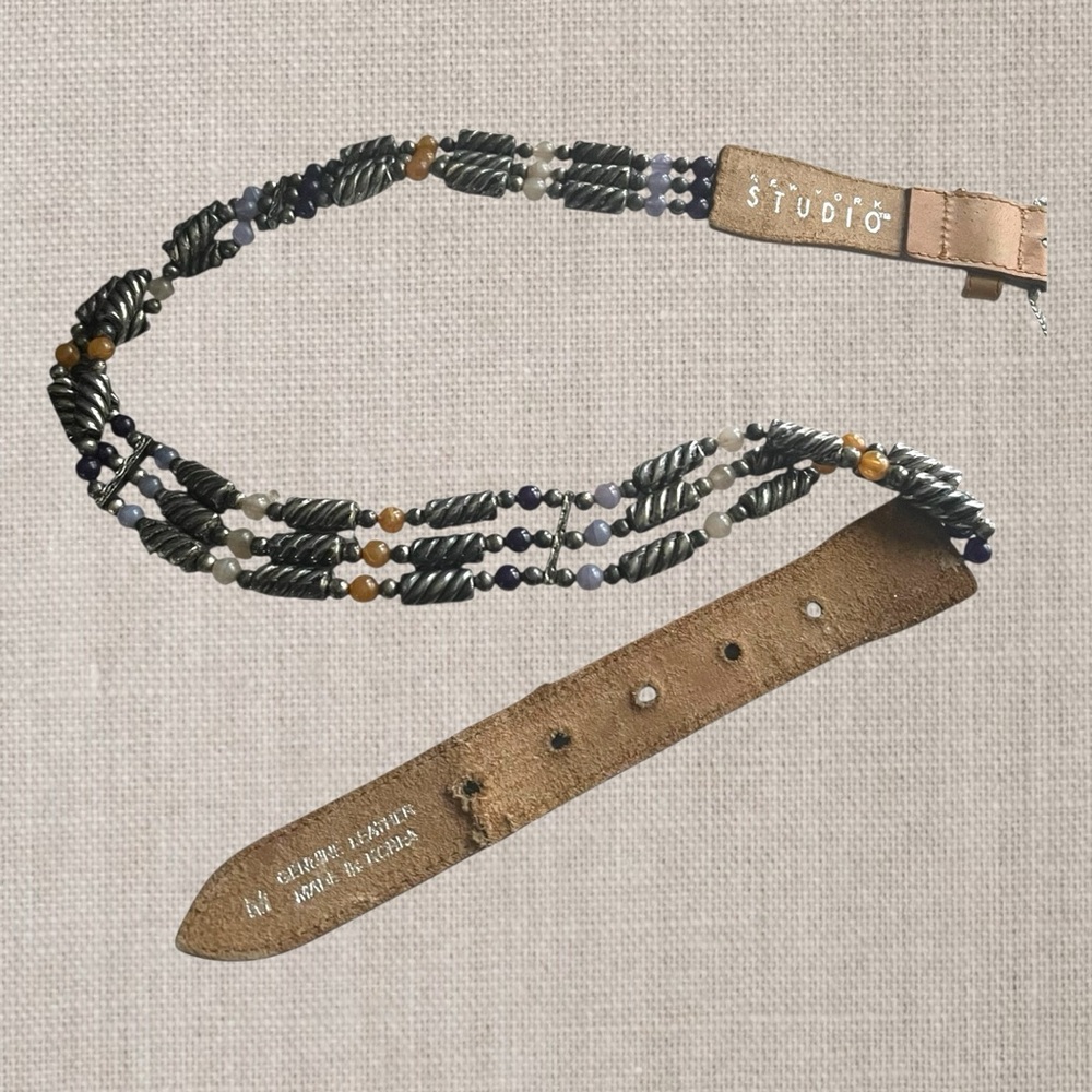 Vtg.Leather belt with western style buckle & multi strand Beaded Embellishments - Picture 2 of 10